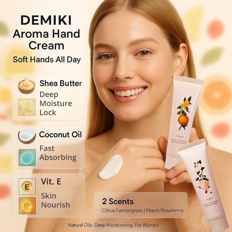 DEMIKI Shea Butter Hand Cream for Dry Cracked Hands, Birthday Gifts for Women, Bridesmaid Gifts, Nurse Gifts, Christmas Gifts, Party Favors, Hand Cream Gifts Set for Women, Travel Size1.7fl.oz x 2 - Image 3